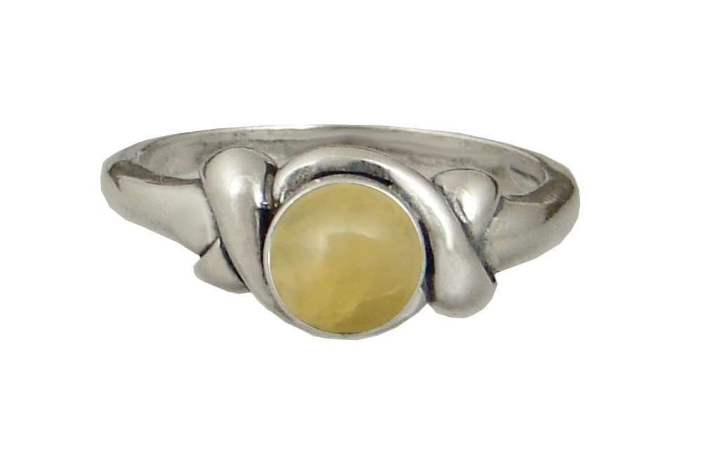 Sterling Silver Lover's Knot Ring With Yellow Jade Size 9